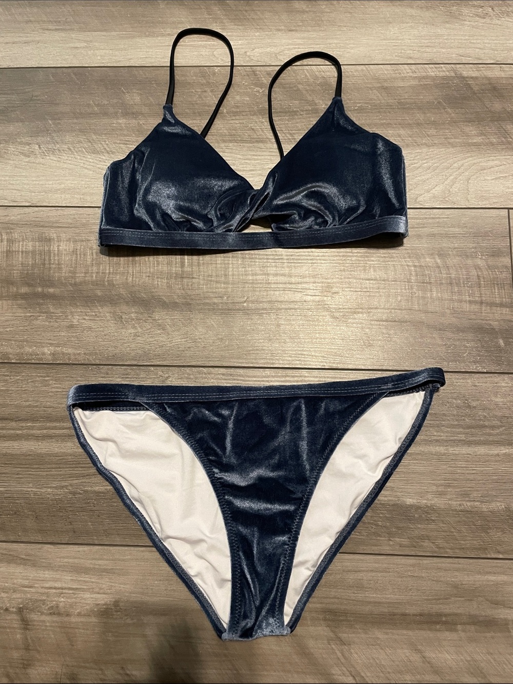 Navy Blue Velvet Bikini Set Size Medium